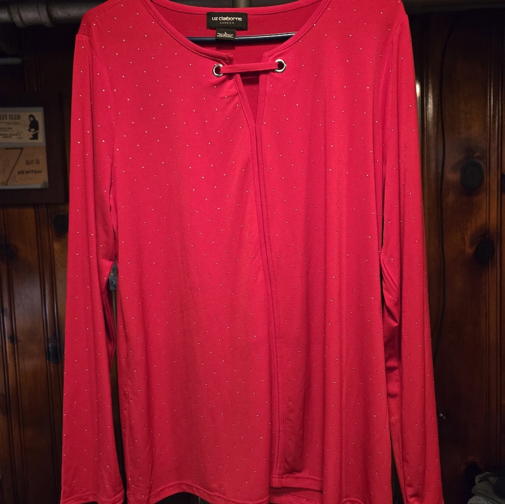Liz Claiborne red blouse top shirt misses size large NWOT